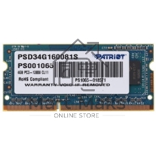 Оперативная память Patriot, DDR3, 4GB (1x4 GB), 1600 MHz, CL11, SO-DIMM