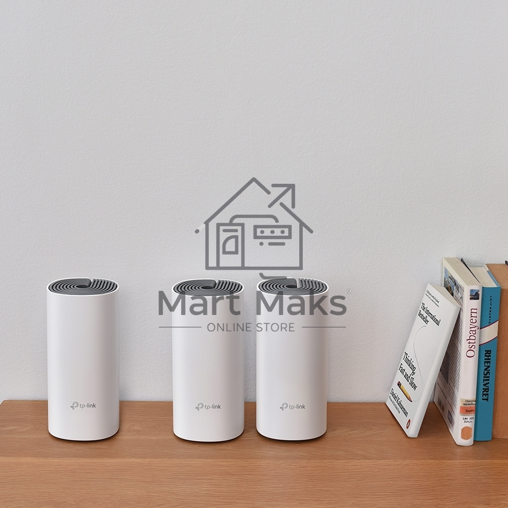Домашняя Mesh Wi-Fi система TP-Link Deco E4 (3-Pack), 1167Мбит/с (5 ГГц: до 867 Мбит/с + 2,4 ГГц: до 300 Мбит/с), 2 порта 100 Мбит/с, 2 встроенные антенны на каждом модуле Deco