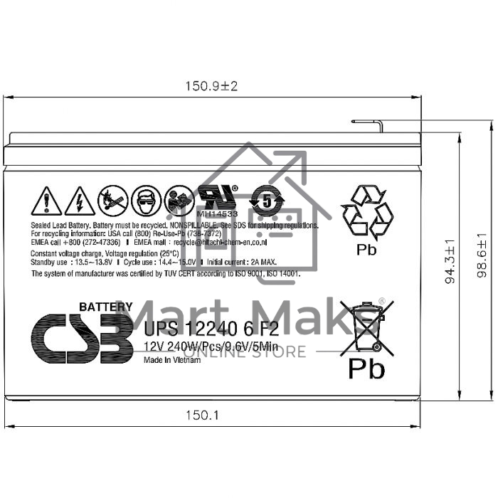 Батарея для ИБП CSB UPS122406 12В 240Вт
