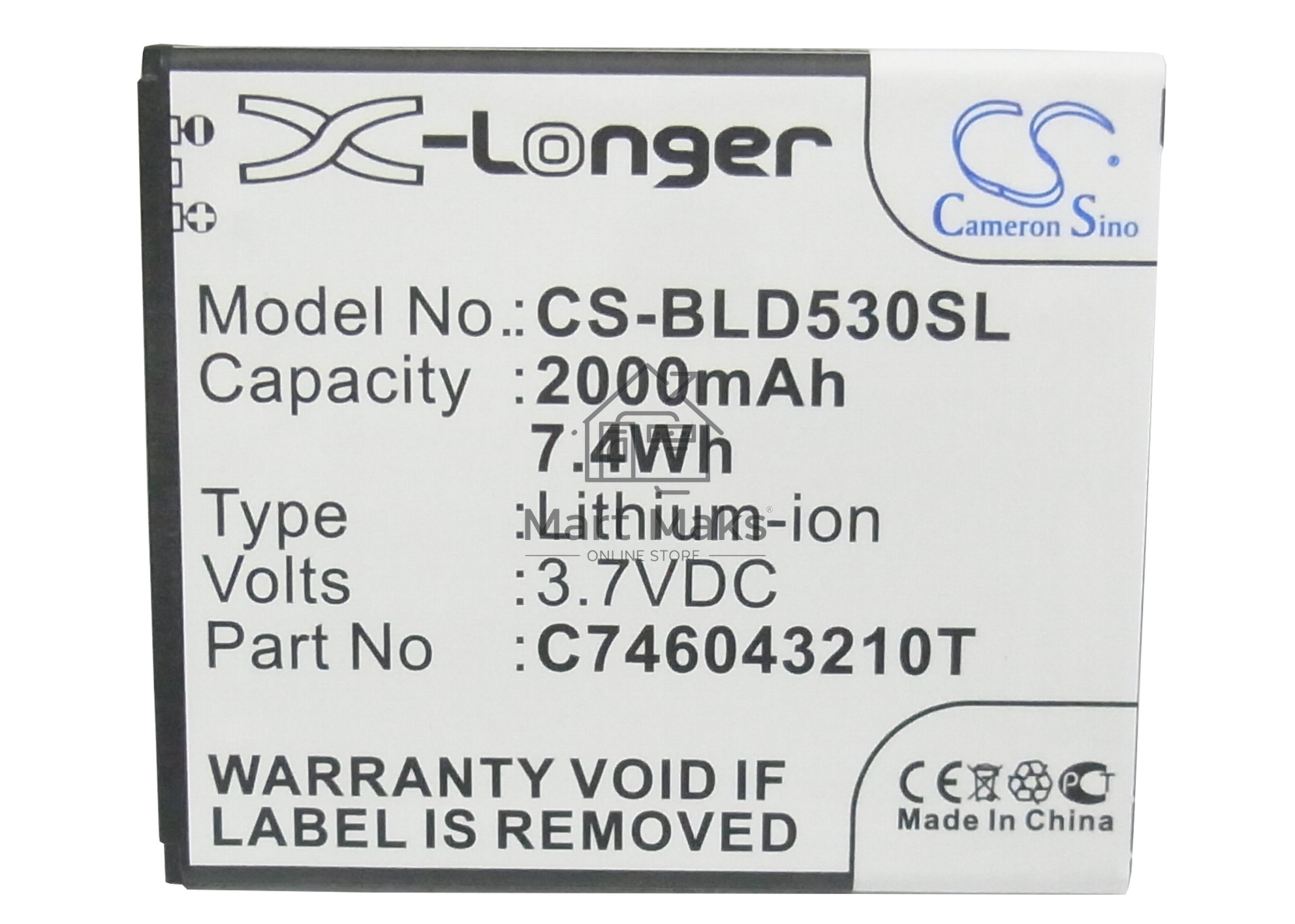 Аккумулятор CameronSino CS-BLD530SL для Explay Fresh 3.7V / 2000mAh / 7.40Wh