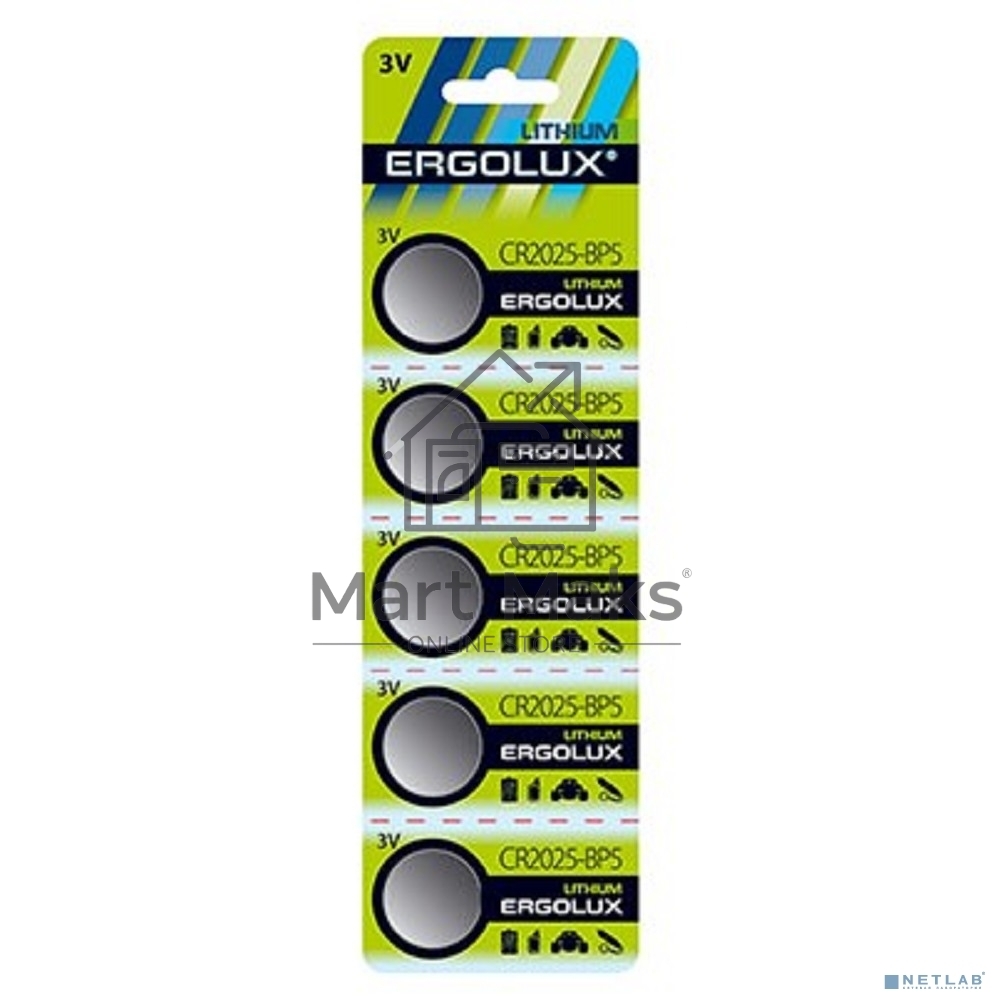 Батарея Ergolux Lithium CR2025-BP5 CR2025 150mAh (5шт) блистер