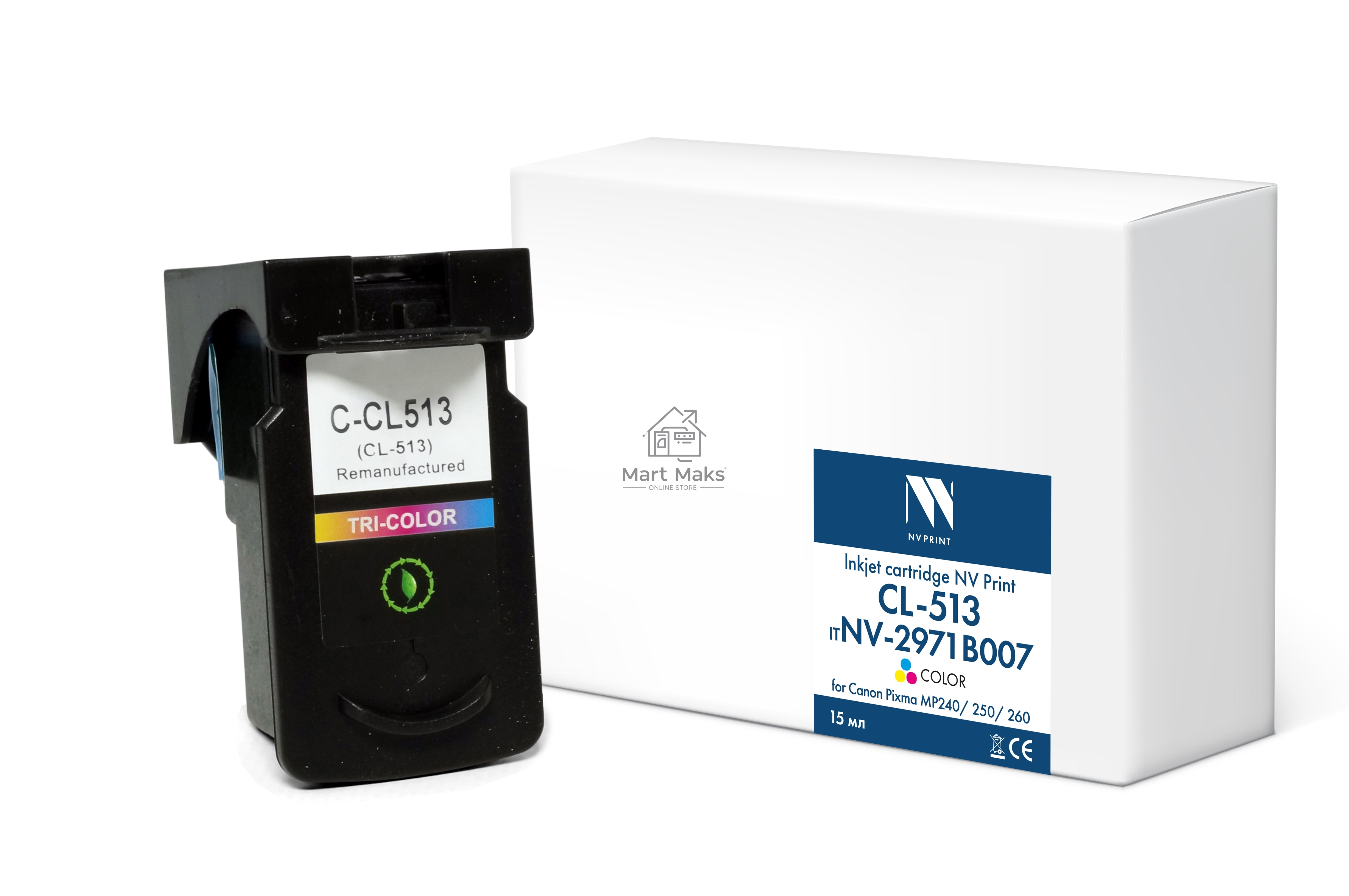 Картридж струйный NVPrint CL-513 (NV-2971B007) Color для Canon Pixma MP240/250/260 (15 мл) совместимый