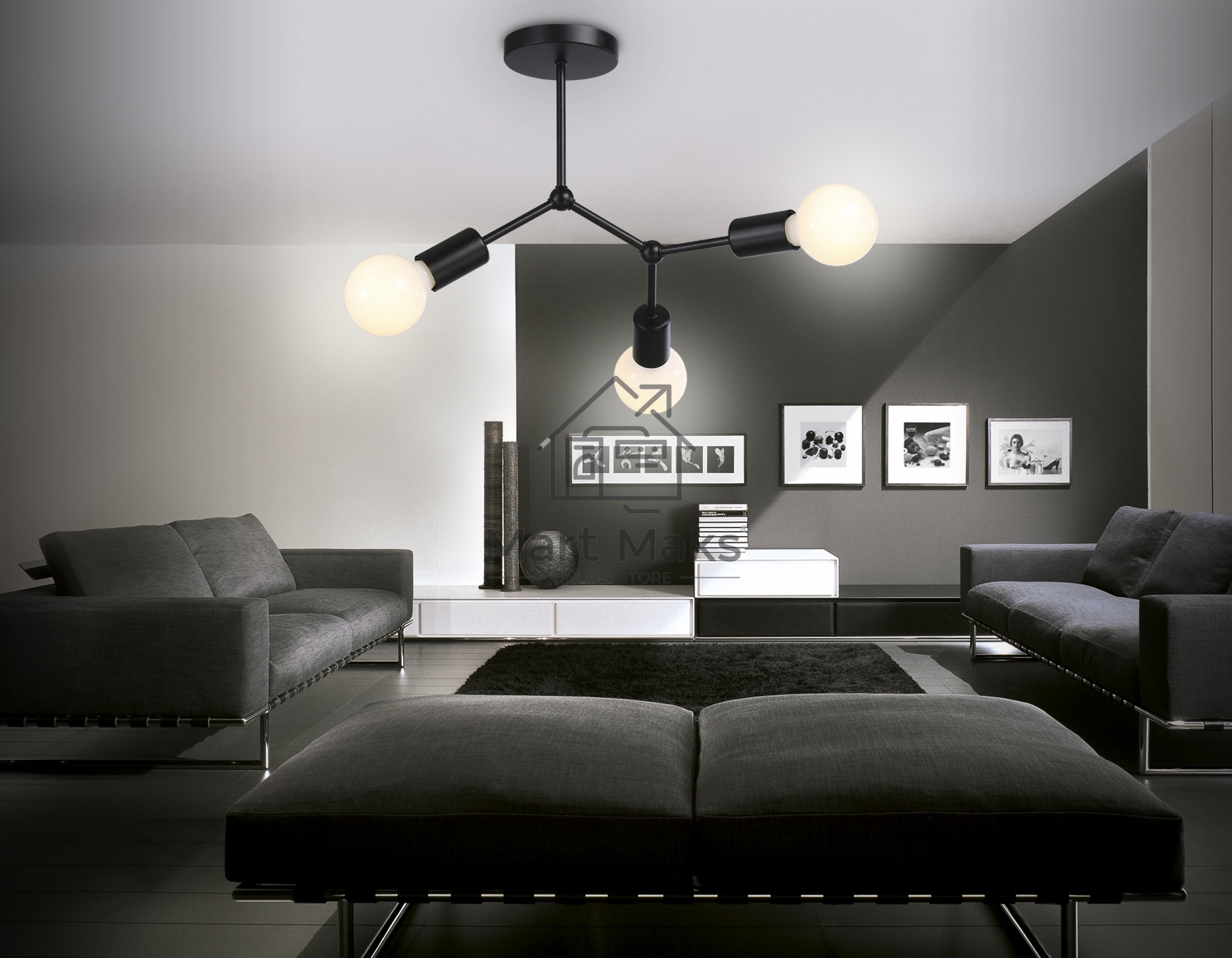 Светильник Ambrella light TR8027/3 BK черный E27*3 max 40W D400*390