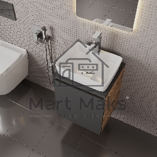 Тумба Bau Dream Blackwood 50 графит, раковина BAU Cerama 48х37 белая, смеситель Hotel Still, нерж. сталь, выпуск клик клак, белый