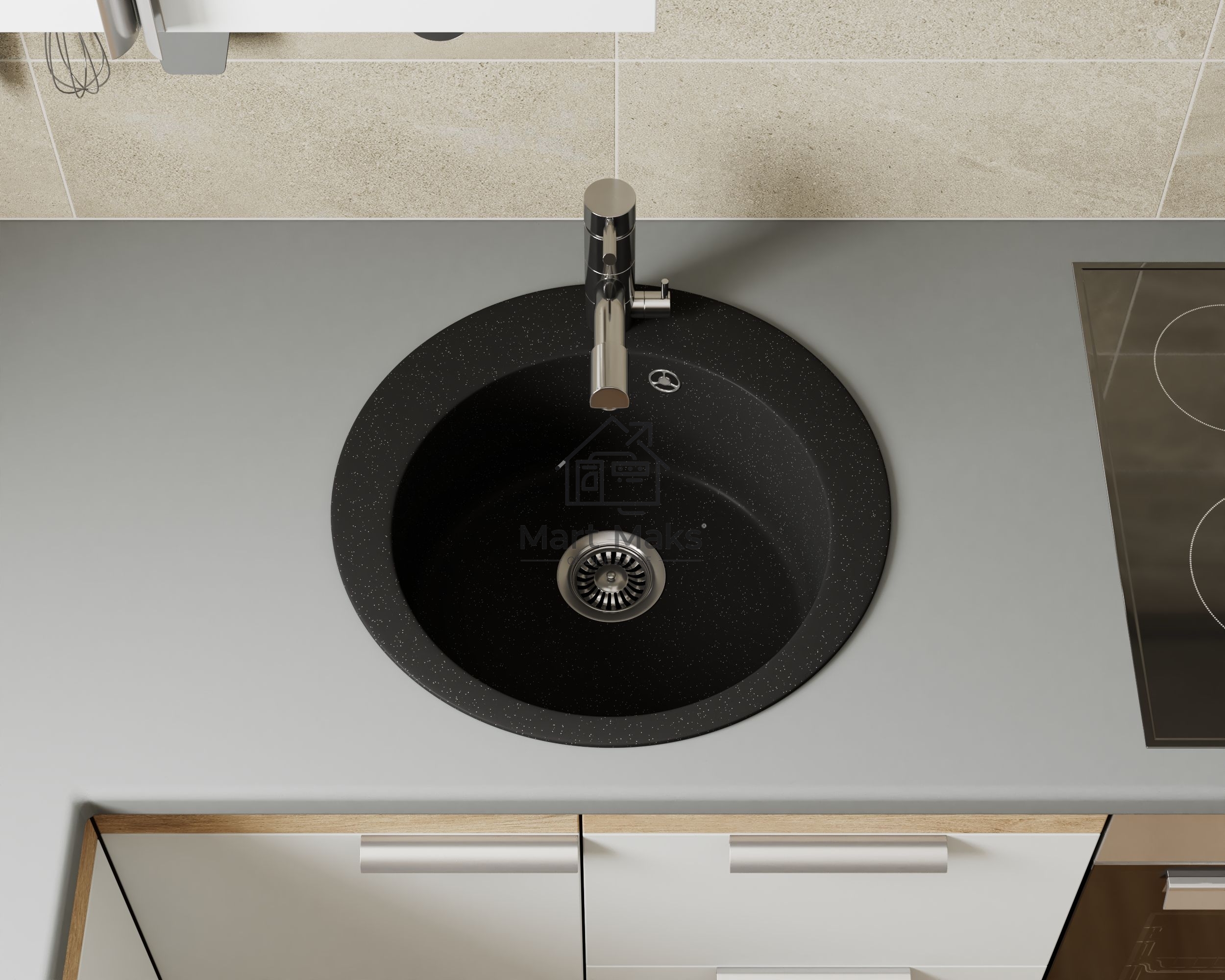 Мойка для кухни BAU Dream Pro D 48, без выпуска, черный камень