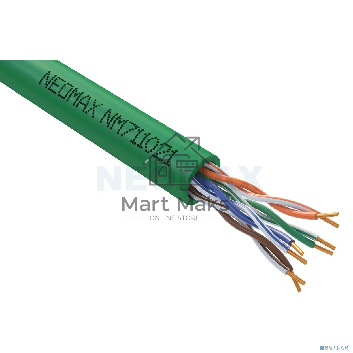 Кабель NEOMAX NM711021 U/UTP cat.5e 4x2x0.46, 25 AWG, Медь, внутренний, PVCLS нг(А)-LSLTx, 305м, зеленый