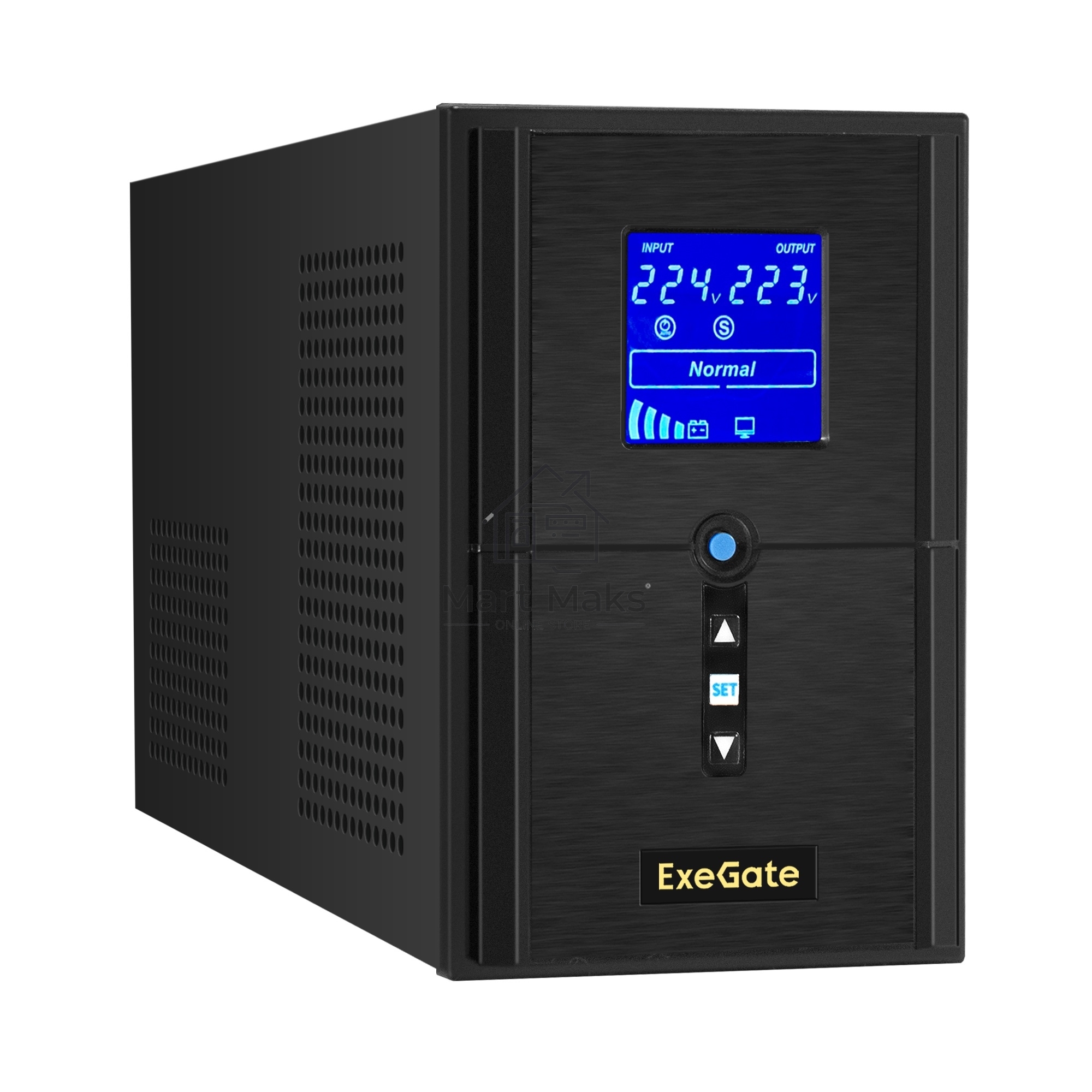 Источник бесперебойного питания (инвертор, синус, для котла) ExeGate SineTower SN-1000.LCD.AVR.2SH.1C13.USB <1000VA/800W, чистая синусоида, LCD дисплей, AVR, 2*Schuko+1*C13, USB, линейно-интерактивный, Black>