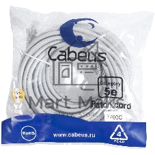Патч-корд Cabeus PC-UTP-RJ45-Cat.5e-15m Cat.5e, неэкр., U/UTP, RJ45/RJ45, PVC, AWG24 15м, серый
