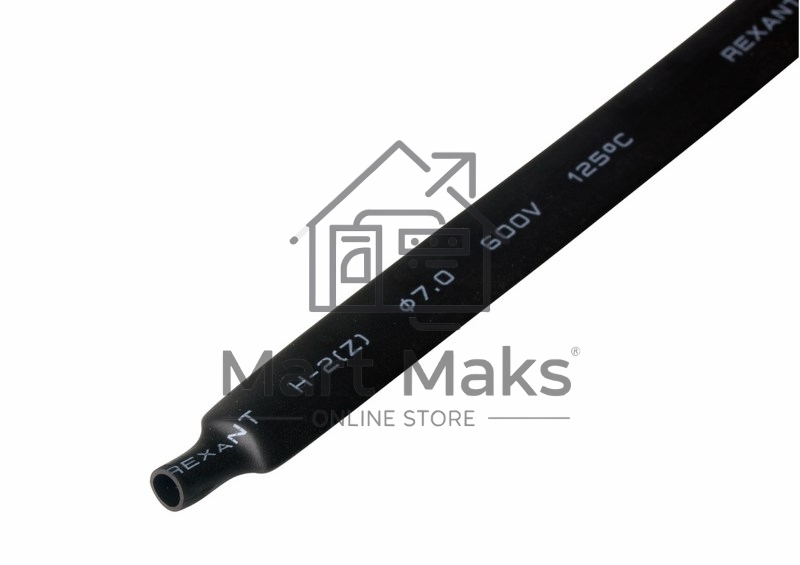 Термоусаживаемая трубка Rexant 7,0/3,5 мм, черная, упаковка 50 шт. по 1 м