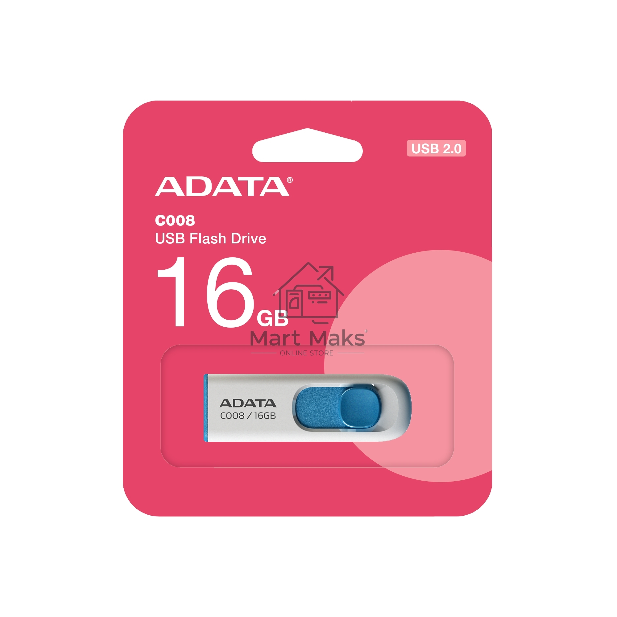 Флешка USB R/W ADATA R/W 16Gb C008 AC008-16G-RWE USB2.0 белый