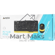 Комплект клавиатура+мышь A4Tech FStyler F1110 проводной, USB, 2000 DPI, чёрный/жёлтый
