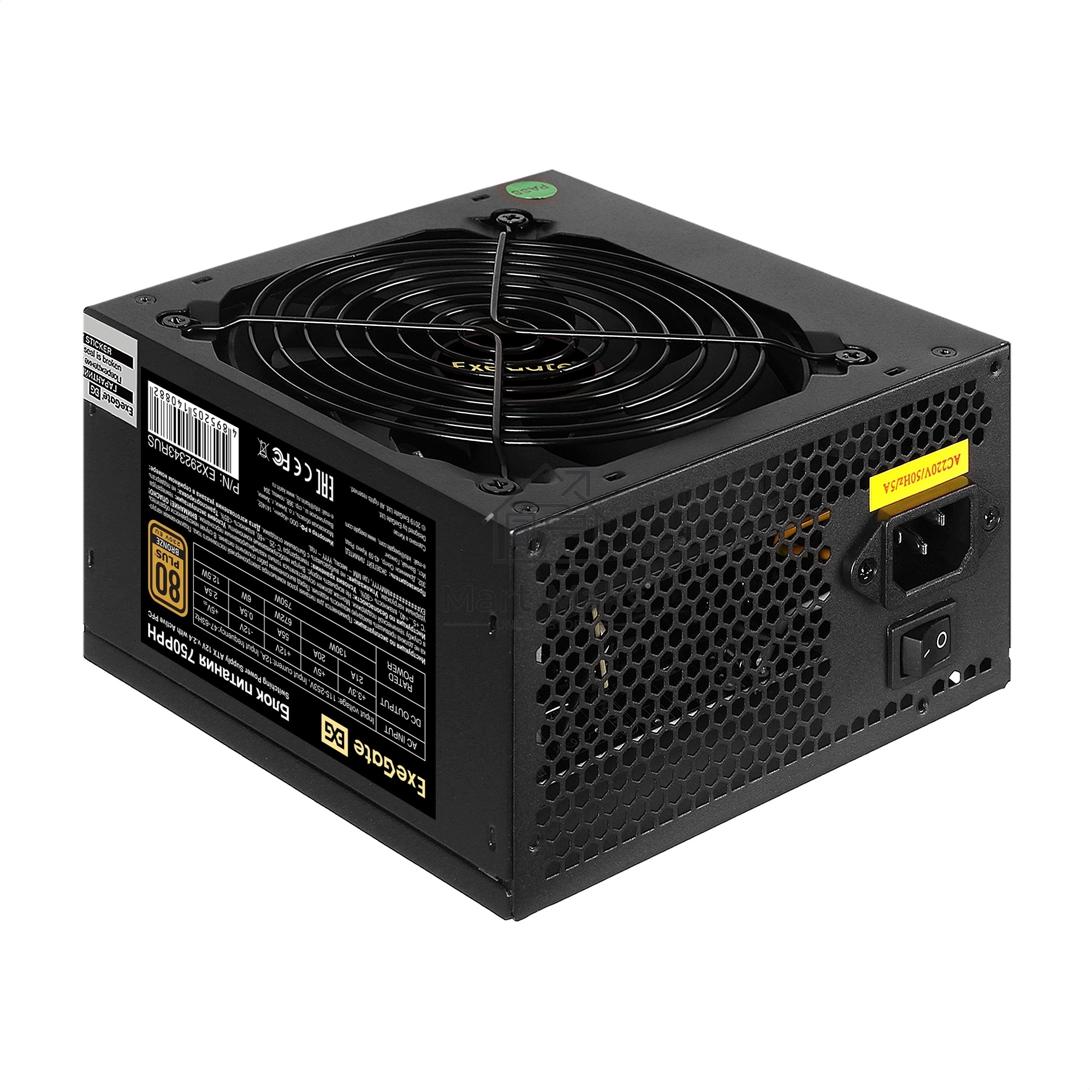 Блок питания ExeGate 750PPH-OEM (EX292343RUS-OEM), 750Вт, 80 PLUS Bronze, 120мм, черный