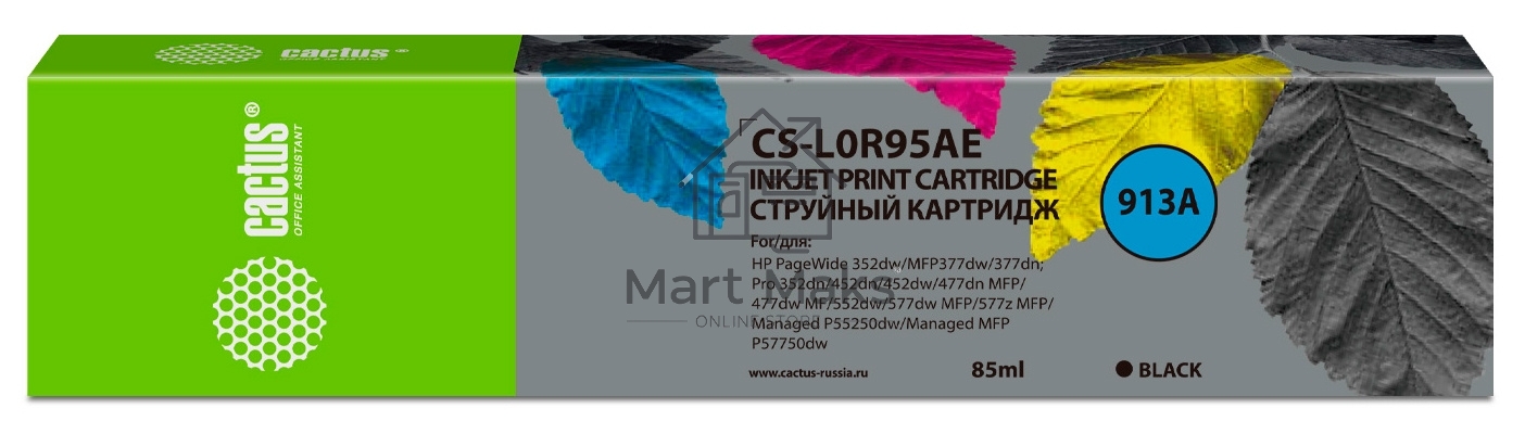 Картридж струйный Cactus CS-L0R95AE (913A) черный (85 мл) для HP PW 352dw/377dw/Pro 477dw/452dw