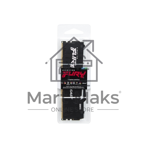 Оперативная память Kingston Fury Beast, DDR5, 16GB (1x16GB), 5600MHz, CL40, DIMM, с радиаторами, RGB, черный
