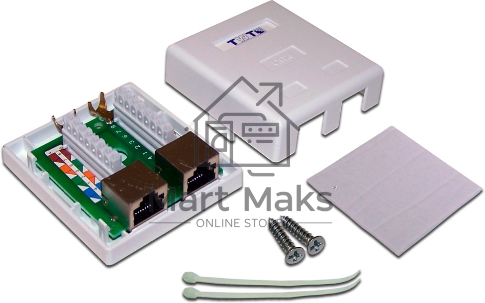 Настенная розетка, 2 порта RJ-45 категории 6, STP, белая