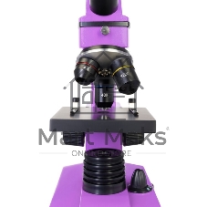 Микроскоп Levenhuk RAINBOW 2L AMETHYST/Аметист Микроскоп с предметным столиком, трехгнездным револьвером, фокусировочным механизмом, двумя источниками света с регулировкой яркости Монокулярная насадка Объективы: 4х, 10х, 40х, Увеличение микроскопа: 64-640x