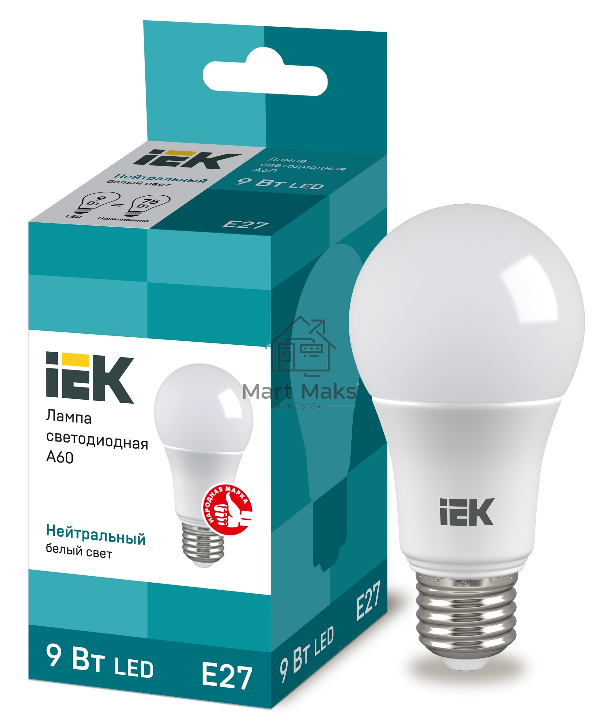 Лампа Iek LLE-A60-9-230-40-E27 светодиодная ECO A60 шар 9Вт 230В 4000К E27 IEK