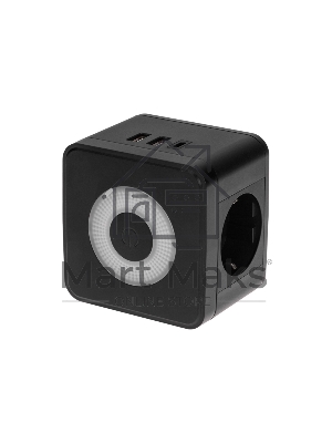 Двойник электрический Rexant Куб 16А с заземлением + 2хUSB-A 2,4А + USB Type-C 3А с ночной подсветкой, черный