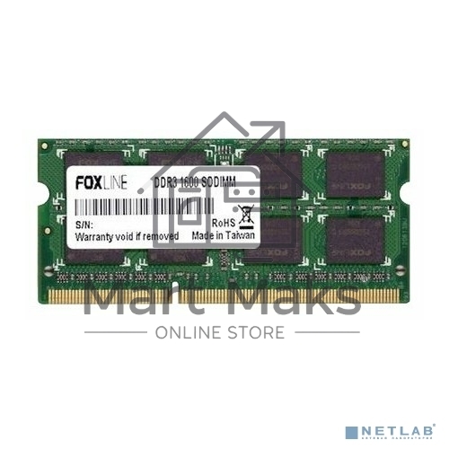 Оперативная память Foxline, DDR3, 4GB (1x4 GB), 1600 MHz, CL11, SO-DIMM
