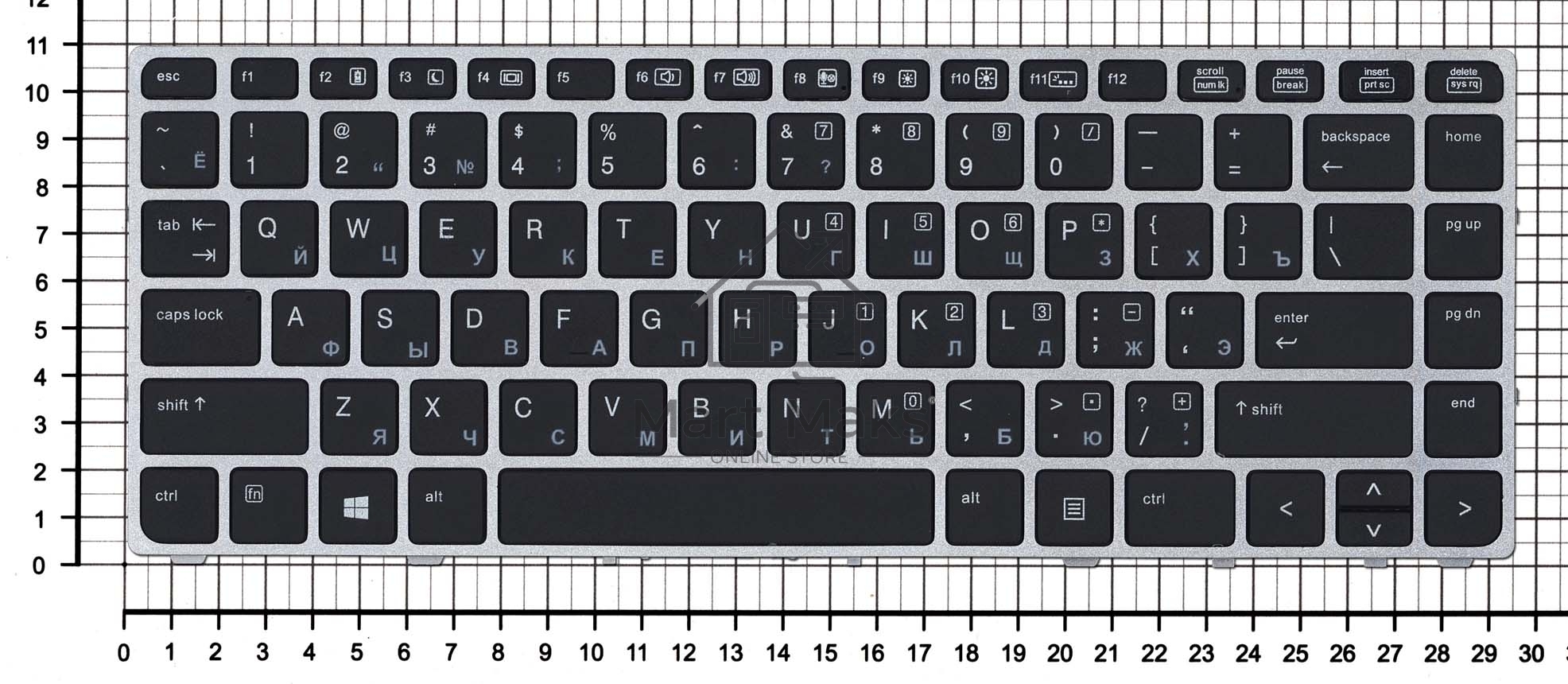 Клавиатура для ноутбука HP EliteBook Folio 9470M черная с серебристой рамкой без указателя