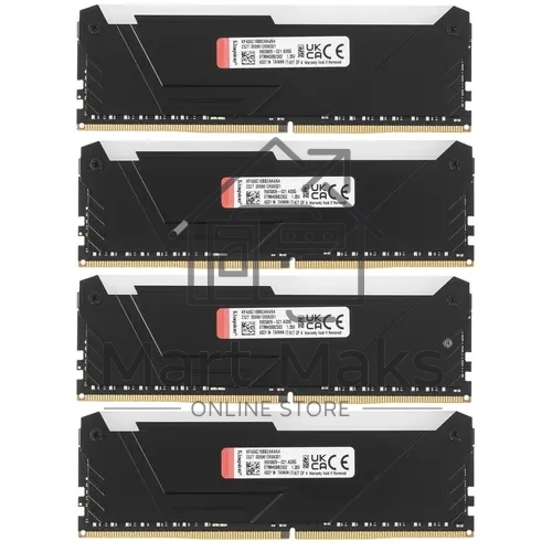 Оперативная память Kingston Fury Beast, DDR4, 64GB (4x16GB), 3600MHz, CL18, DIMM, с радиаторами, RGB, черный