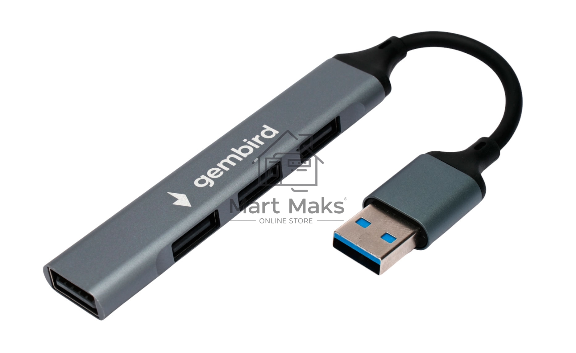 Разветвитель USB2.0 Gembird UHB-C203, 4xUSB2.0, кабель USB 10см, алюминий, пакет