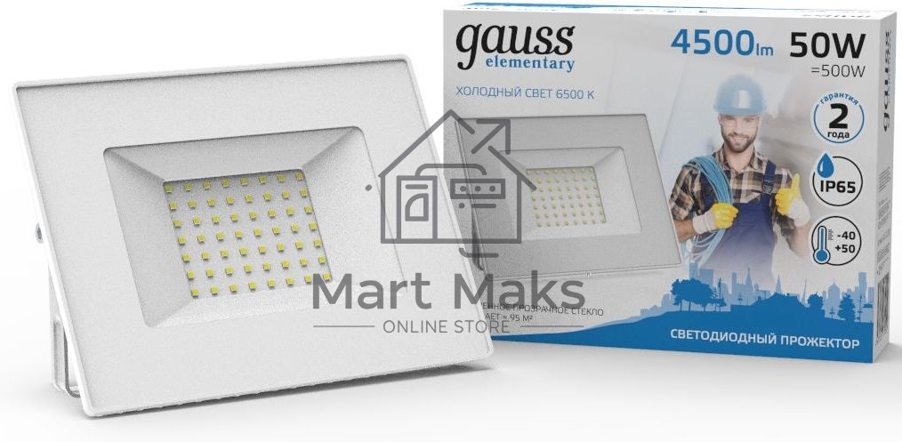 Прожектор светодиодный GAUSS 613120350 Gauss Elementary 50W 3510lm IP65 6500К белый