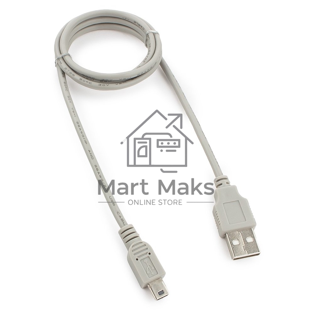 Кабель USB2.0 Cablexpert CC-USB2-AM5P-3-N, AM/MiniUSB, медь, экран, Pro, 0.9м серый, пакет