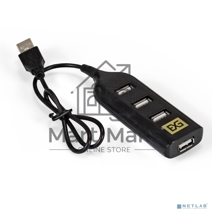 Хаб USB (концентратор) ExeGate EX293976RUS DUB-42 (кабель-адаптер USB2.0 --> 4xUSB2.0, Plug&Play, черный)