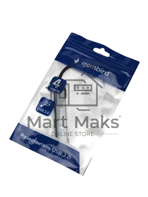 Разветвитель USB2.0 Gembird UHB-C203, 4xUSB2.0, кабель USB 10см, алюминий, пакет