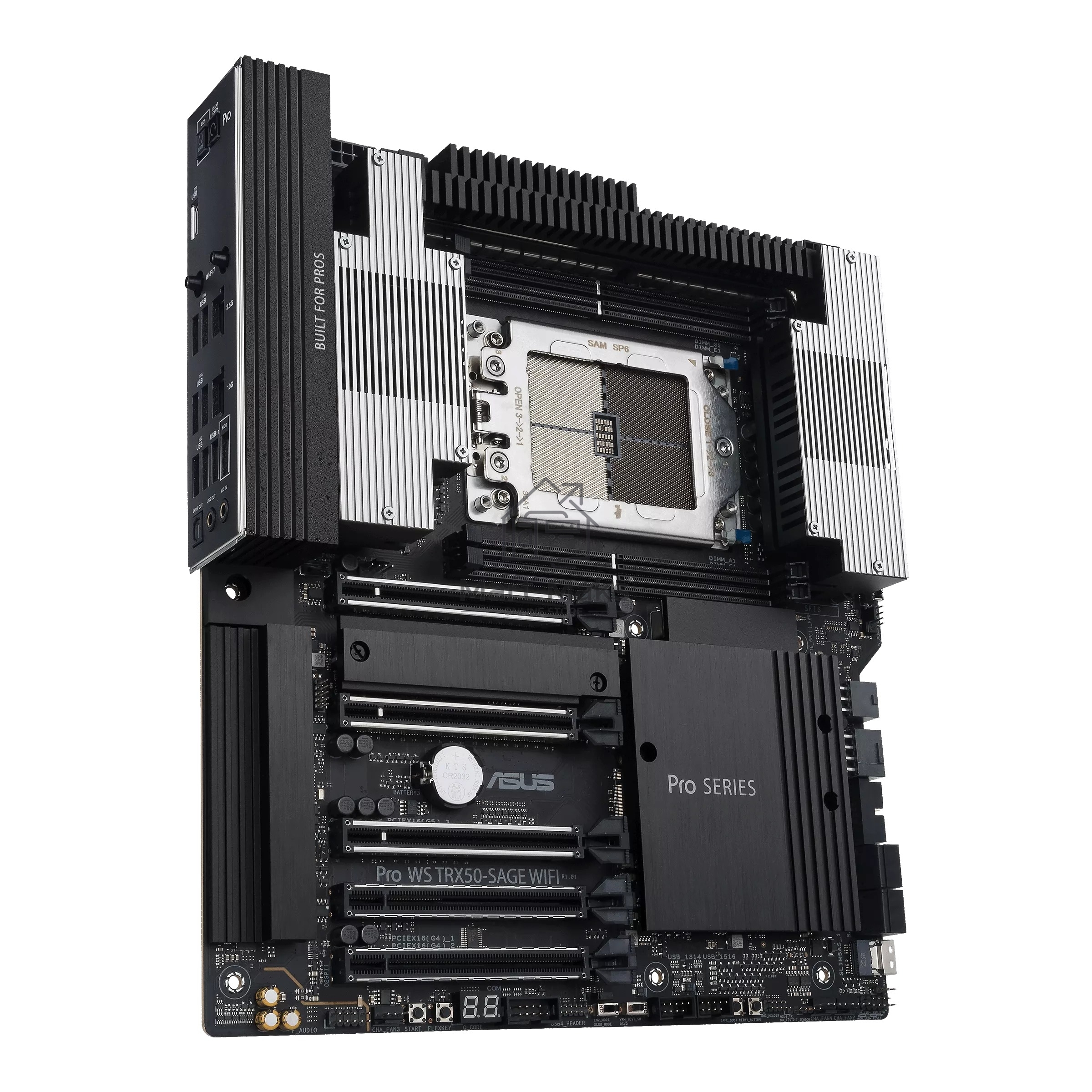 Материнская плата ASUS Pro WS TRX50-SAGE WIFI, sTR5, AMD TRX50, 4xDDR5, 4xSATA, 3xM.2, 1xSlimSAS, 1xPCI-E 5.0 x8, 1xPCI-E 4.0 x16, 1xPCI-E 4.0 x4, 2x 10Gb LAN, 2xUSB-A 2.0, 6xUSB-A 3.2 Gen 2, 1xUSB-C 3.2 Gen 2x2, 2x3.5 мм, 5.1, E-ATX