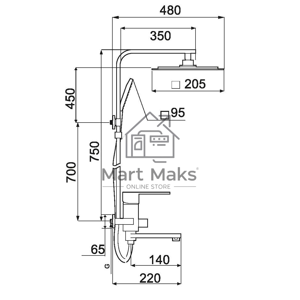 SL144-009DK Душевая система, Ø35
