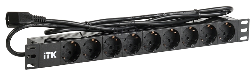 Блок 9 розеток DIN49440 (нем. cтанд.) 1U, шнур 2м вилка IEC 320 C14, профиль из ПВХ, черный PDU 9 розеток DIN49440 (нем. cтанд.) 1U, шнур 2м вилка IEC 320 C14, профиль из ПВХ, черный