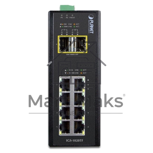 Коммутатор PLANET IP30 Industrial 8-Port 10/100/1000T + 2-Port 100/1000X SFP Ethernet Switch (-40~75 degrees C)