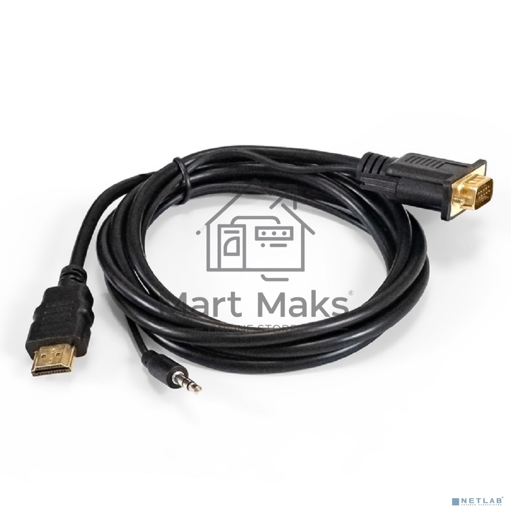 Кабель-переходник HDMI-VGA ExeGate EX-HDMIM-VGAM-3.5JackS-1.8 (19M/15M+3.5mm Jack M, 1,8м) Преобразователь цифрового HDMI сигнала в VGA видео и стерео-аудио