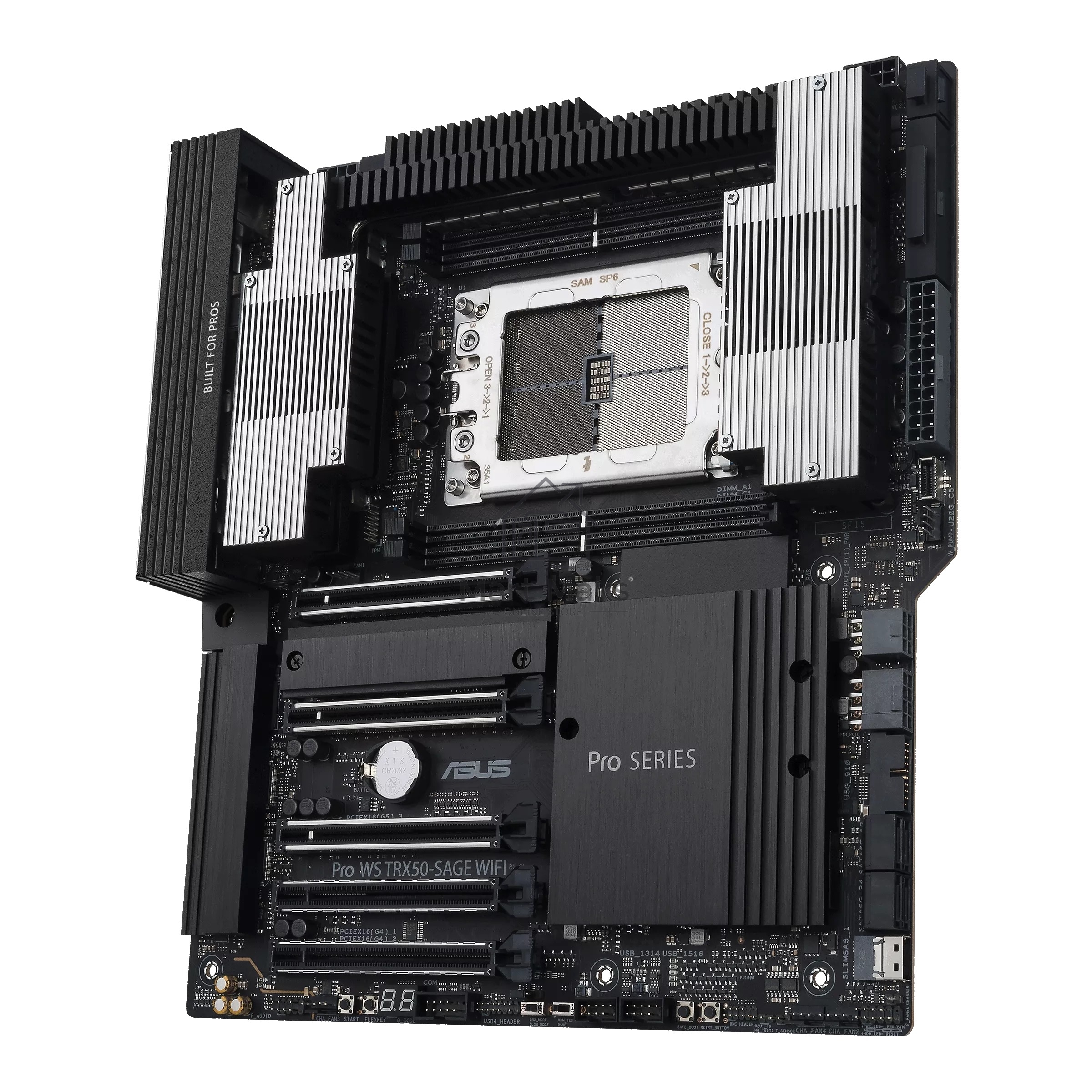 Материнская плата ASUS Pro WS TRX50-SAGE WIFI, sTR5, AMD TRX50, 4xDDR5, 4xSATA, 3xM.2, 1xSlimSAS, 1xPCI-E 5.0 x8, 1xPCI-E 4.0 x16, 1xPCI-E 4.0 x4, 2x 10Gb LAN, 2xUSB-A 2.0, 6xUSB-A 3.2 Gen 2, 1xUSB-C 3.2 Gen 2x2, 2x3.5 мм, 5.1, E-ATX