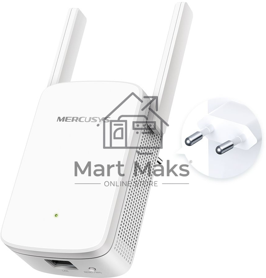 Усилитель сигнала Mercusys ME30 AC1200 Wi-Fi Range Extender, 300 Mbps at 2.4 GHz + 867 Mbps at 5 GHz, 1 x 10/100 LAN, 2× Fixed External Antennas, Wall Plugged, WPS/Reset Button, Signal Indicator, Range Extender/Access Point mode, Adaptive Path Selection