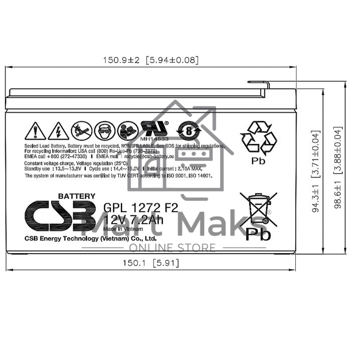 Аккумулятор CSB GPL1272 F2FR (12V 7.2Ah )