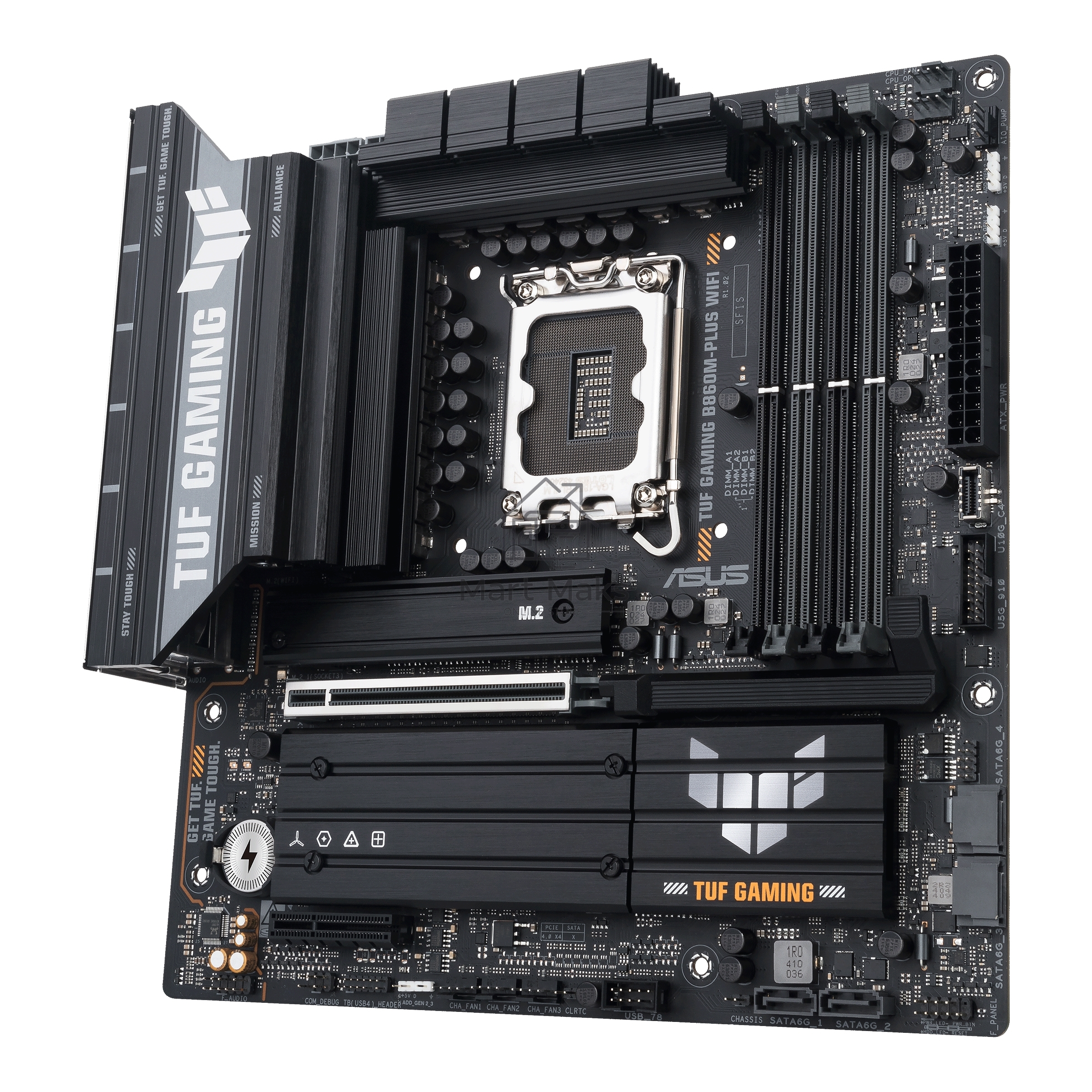 Материнская плата ASUS TUF GAMING B860M-PLUS WIFI, LGA 1851, Intel B860, 4xDDR5, 4xSATA, 3xM.2, 1xPCIe 5.0 x16, 1xPCIe x4, 1xUSB-C, 4xUSB-A 3.2 Gen 1, 2xUSB-A 3.2 Gen 2, 1xHDMI, 1xDP, 1x2.5Gb LAN, 7.1, mATX