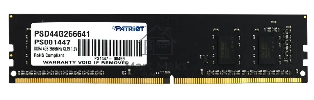 Оперативная память Patriot Signature, DDR4, 4GB (1x4 GB), 2666 MHz, CL19, DIMM