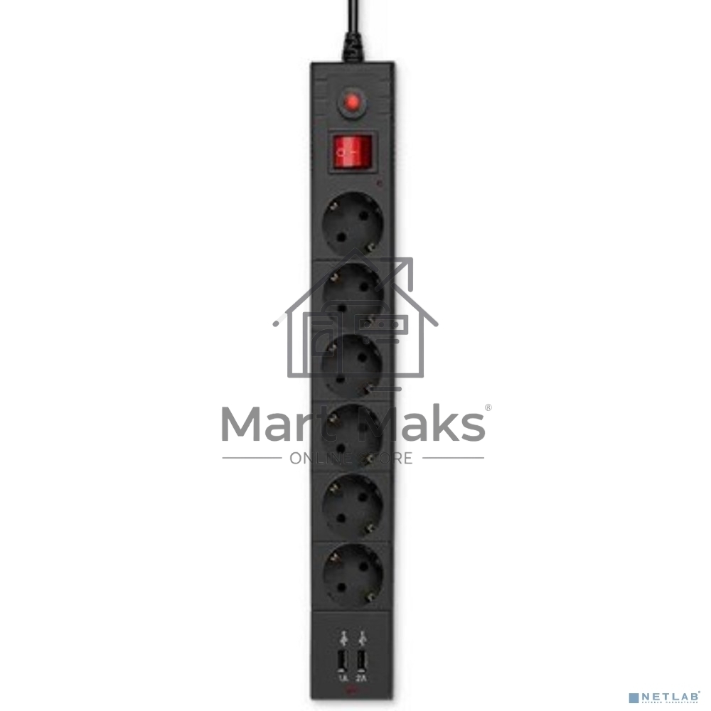 Сетевой фильтр Buro BU-SP3_USB_2A-B 3м (6 розеток) черный (коробка)