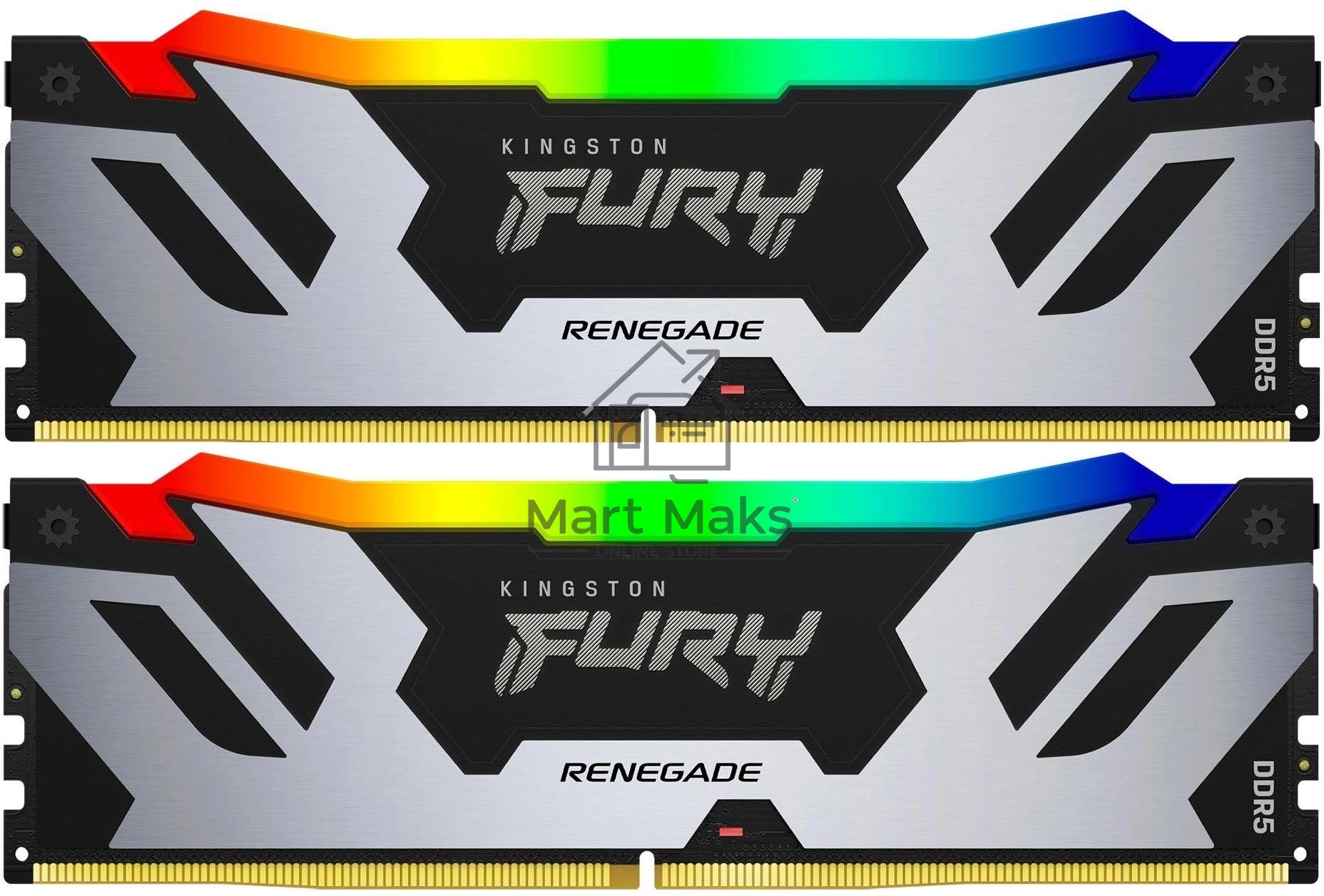Оперативная память Kingston Fury Renegade, DDR5, 32GB (2x16GB), 7600MHz, CL38, DIMM, с радиатором, RGB, серебристый/черный
