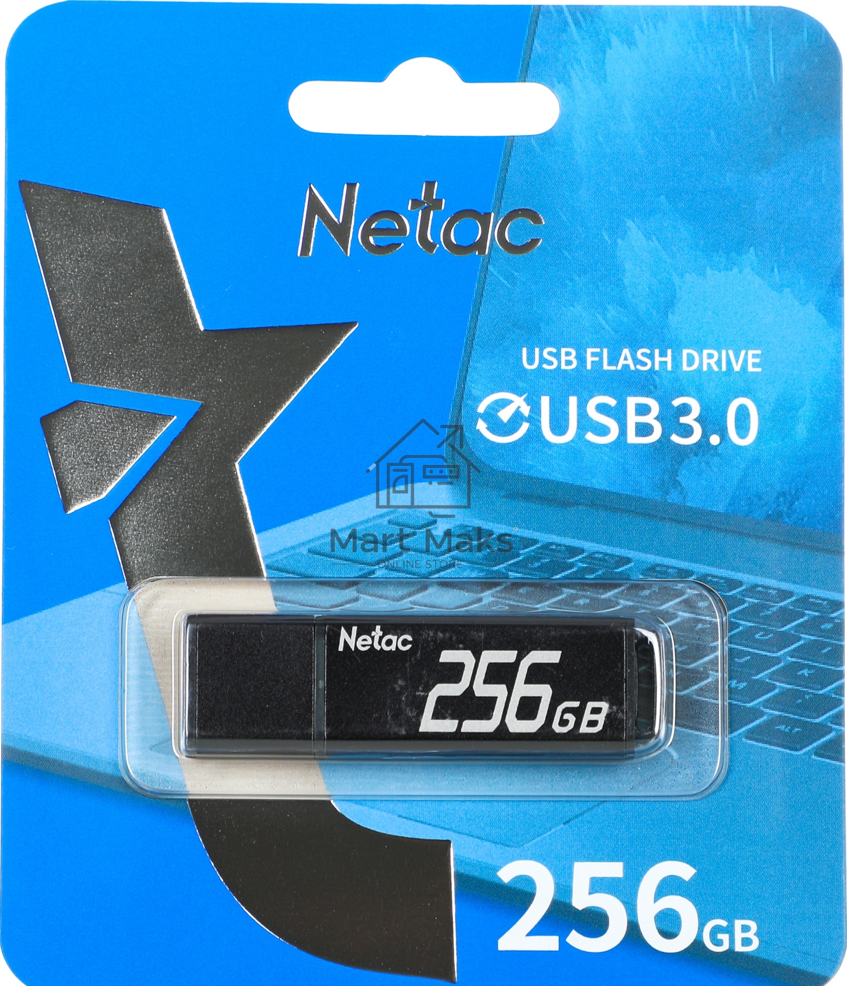 Флешка USB R/W R/W Netac U351, NT03U351N-256G-30BK, 256Gb, USB3.0, с колпачком, металлическая чёрная