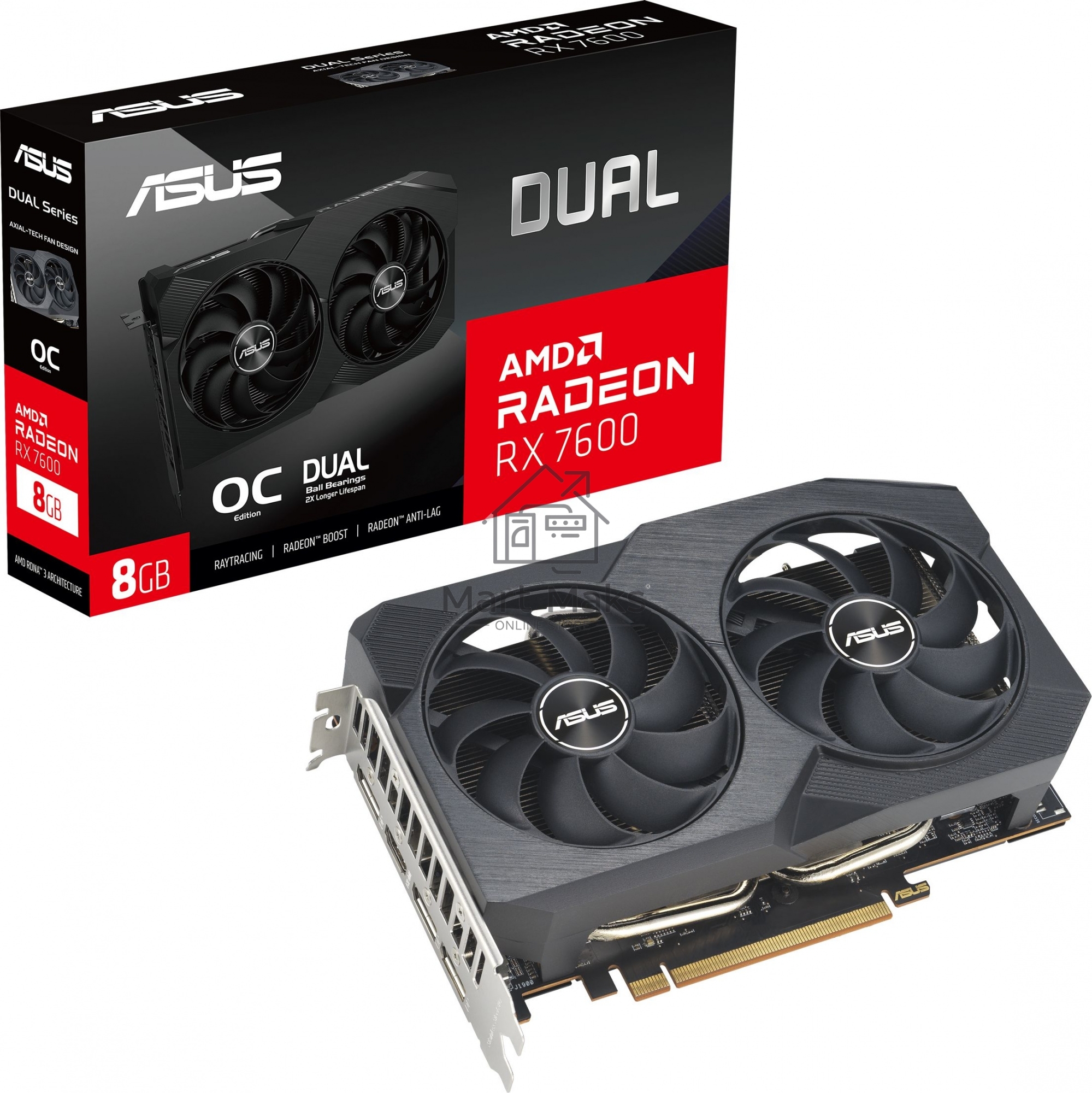 Видеокарта ASUS DUAL-RX7600-O8G-V2 RX7600,8Gb GDDR6 HDMI, 3*DP