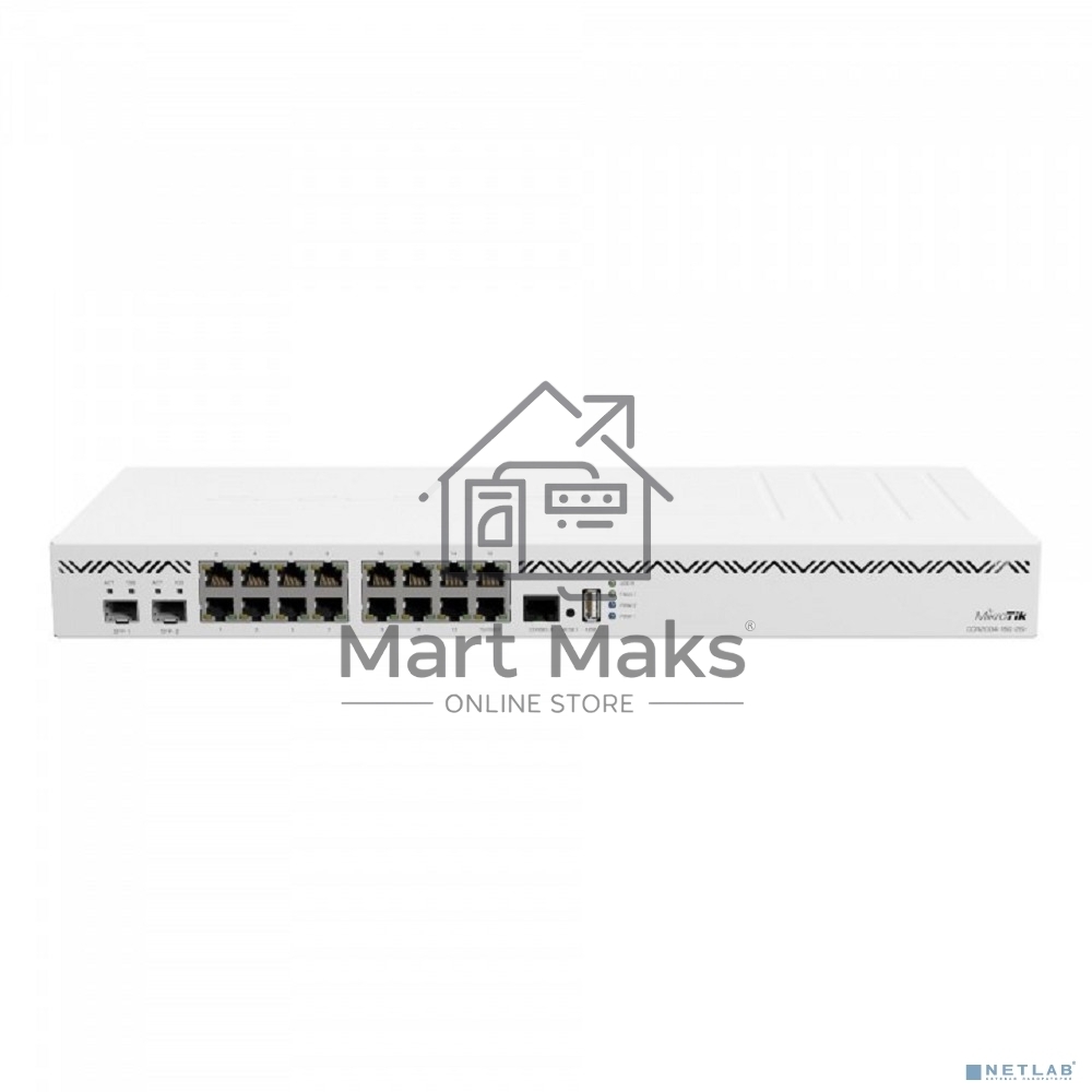 Маршрутизатор CCR2004-16G-2S+ Cloud Core Router 2004-16G-2S+ with Annapurna Labs Alpine v2 CPU with 4x ARMv8-A Cortex-A57 cores running at 1.7GHz, 4GB of DDR4 RAM, 128MB NAND storage, 16 x Gbit LAN, 2x SFP+ ports, 1U rackmount case, Dual PSU, RouterOS L6