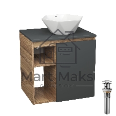 Тумба Bau Dream Blackwood 60 правая, графит, раковина BAU Crystal 40х40, выпуск клик клак, хром