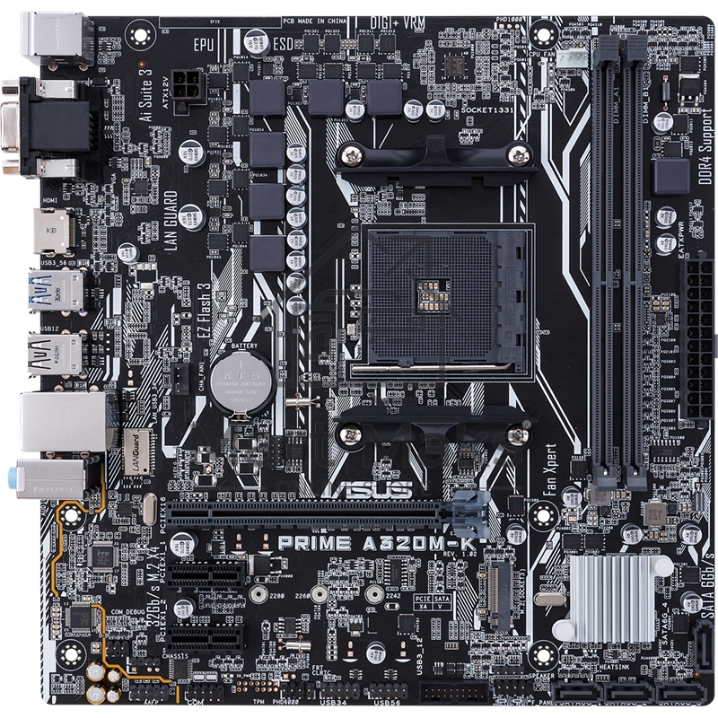 Материнская плата Asus PRIME A320M-K Soc-AM4 AMD A320 2xDDR4 mATX AC`97 8ch(7.1) GbLAN RAID+VGA+HDMI