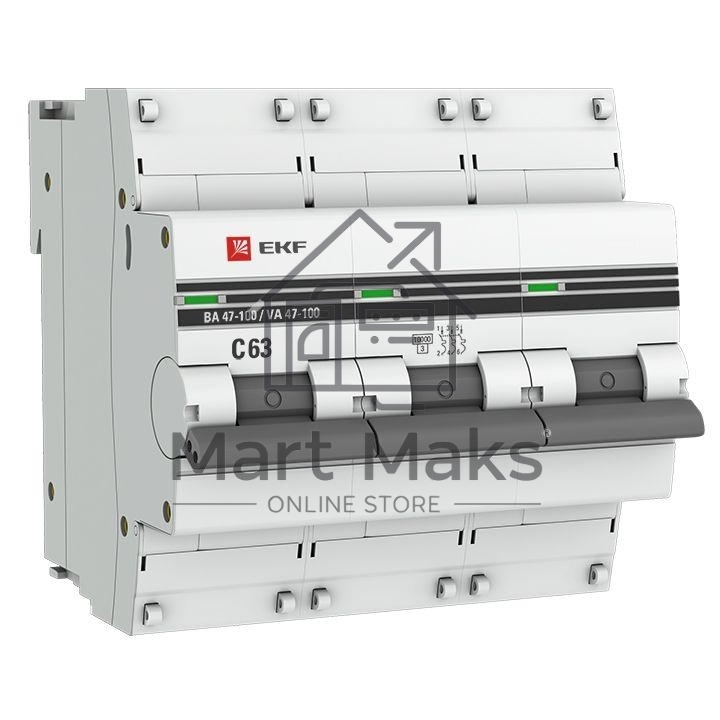 Автоматический выключатель EKF mcb47100-3-63C-pro 3P 63А (C) 10kA ВА 47-100 EKF PROxima