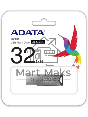 Флешка USB ADATA UV250 (AUV250-32G-RBK), 32Gb, USB 2.0, R/W 25/10, серебристый
