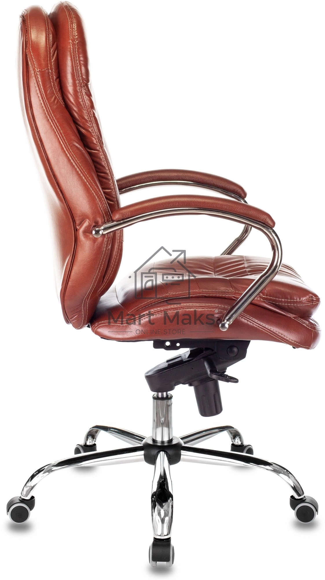 Кресло руководителя Бюрократ T-9950 светло-коричневый Leather Eichel, кожа, крестов. металл хром